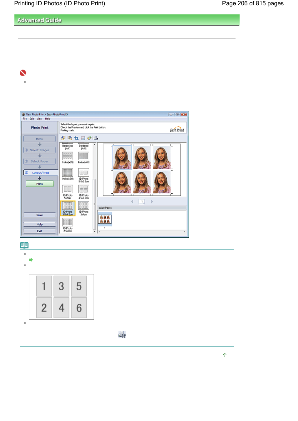 Printing id photos (id photo print) | Canon mp620 User Manual | Page 206 / 815