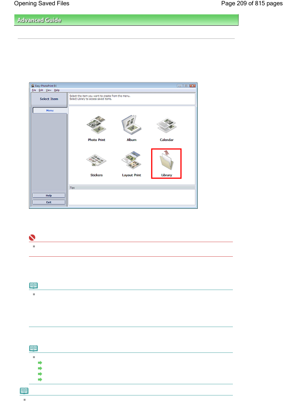 Opening saved files | Canon mp620 User Manual | Page 209 / 815