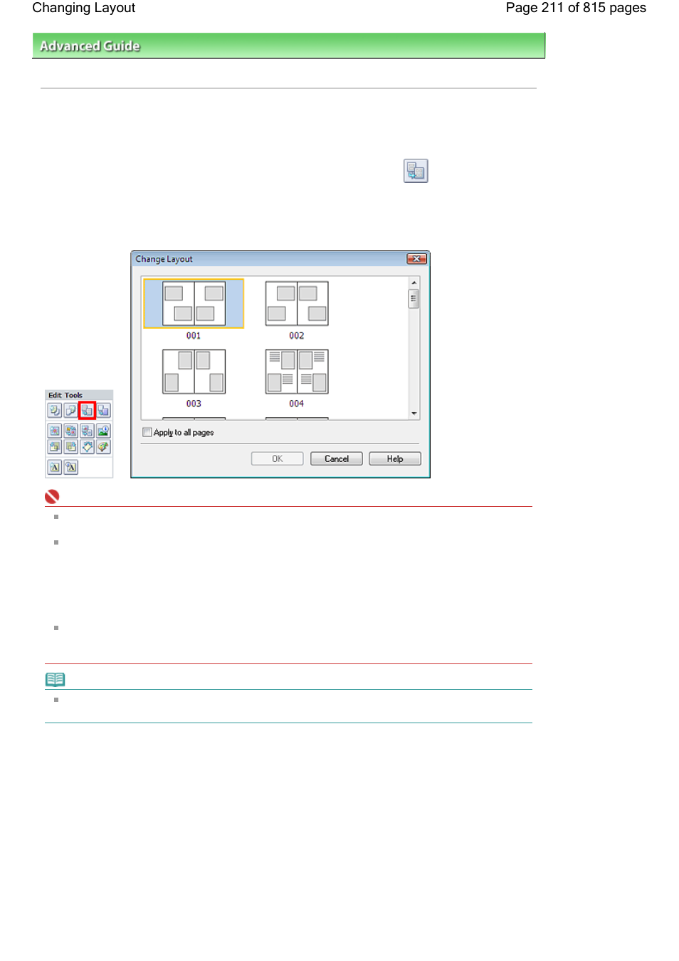 Changing layout | Canon mp620 User Manual | Page 211 / 815