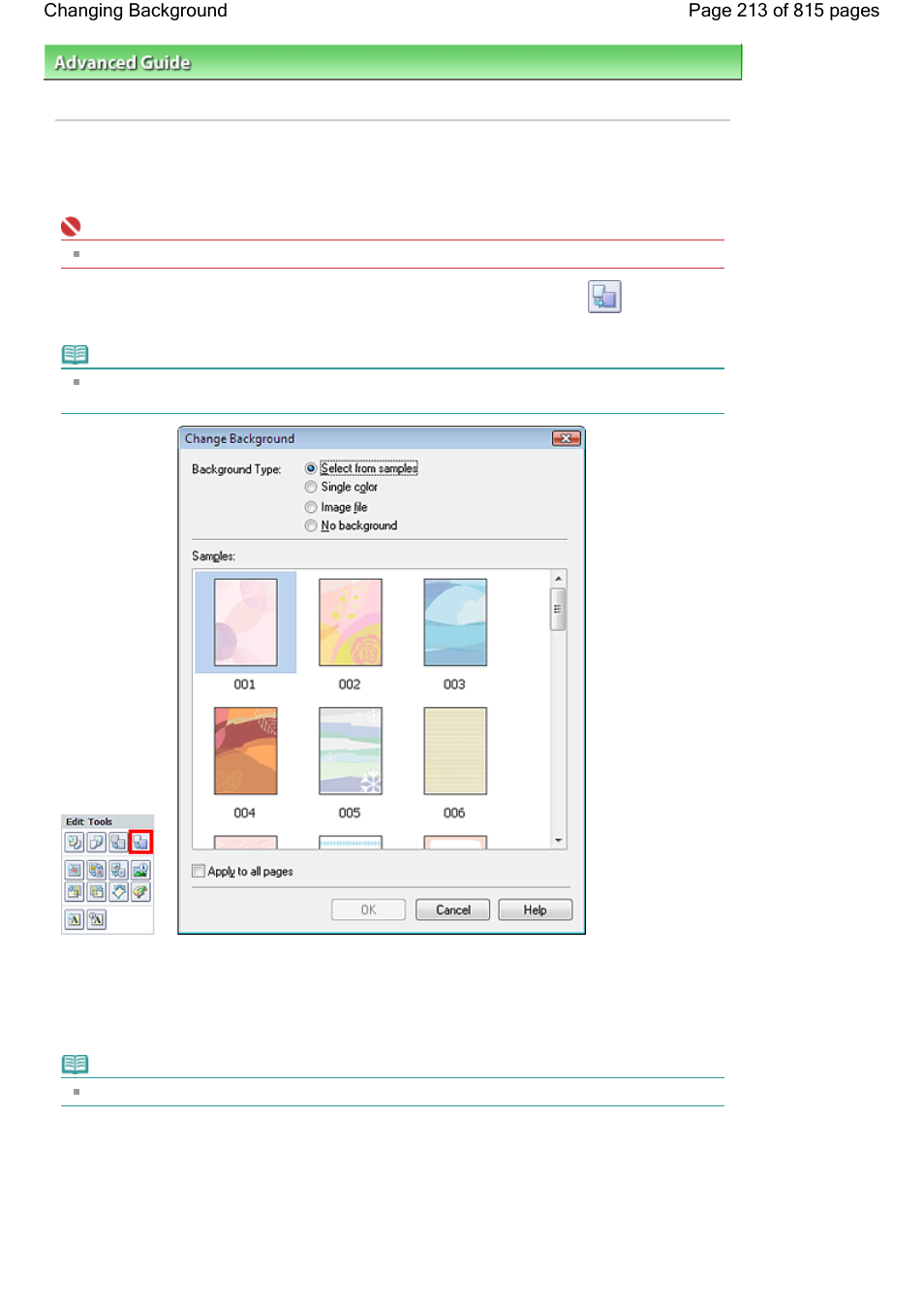 Changing background | Canon mp620 User Manual | Page 213 / 815