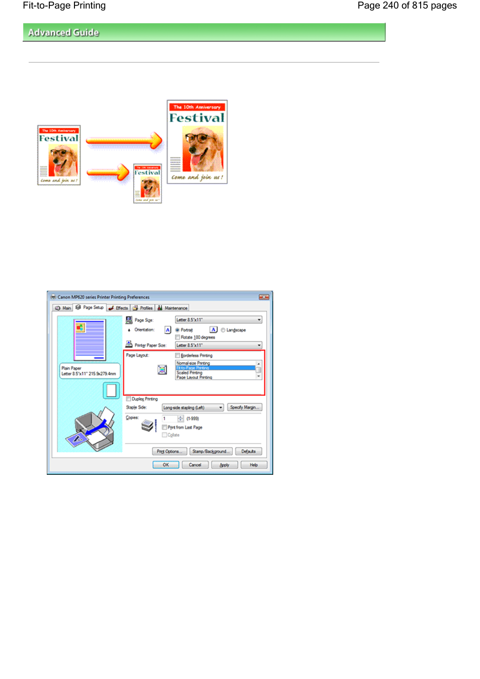 Fit-to-page printing | Canon mp620 User Manual | Page 240 / 815