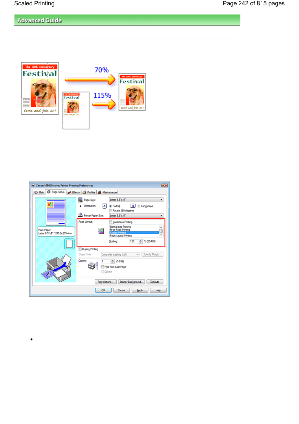 Scaled printing | Canon mp620 User Manual | Page 242 / 815