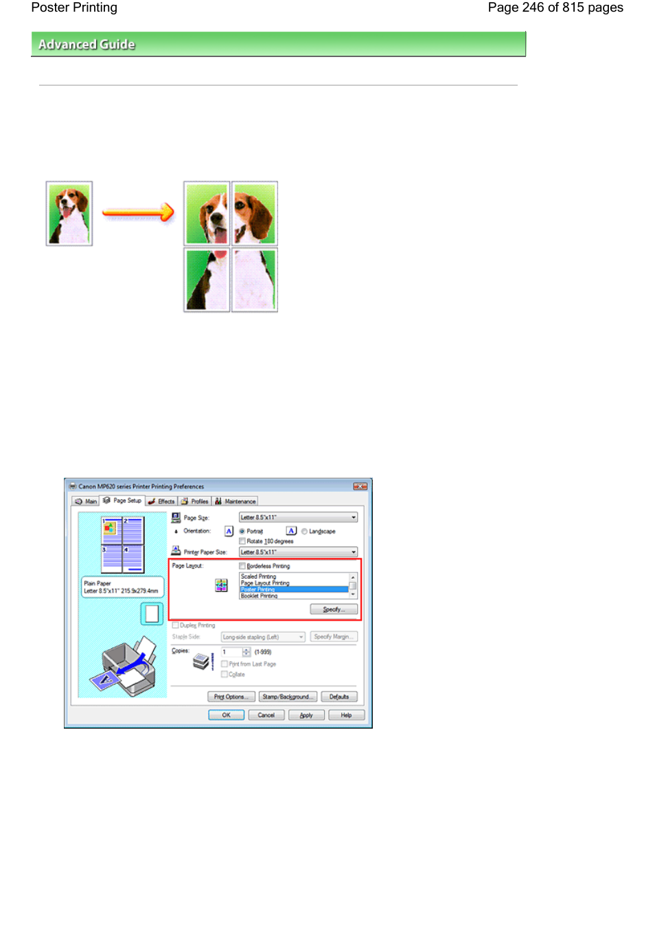 Poster printing | Canon mp620 User Manual | Page 246 / 815