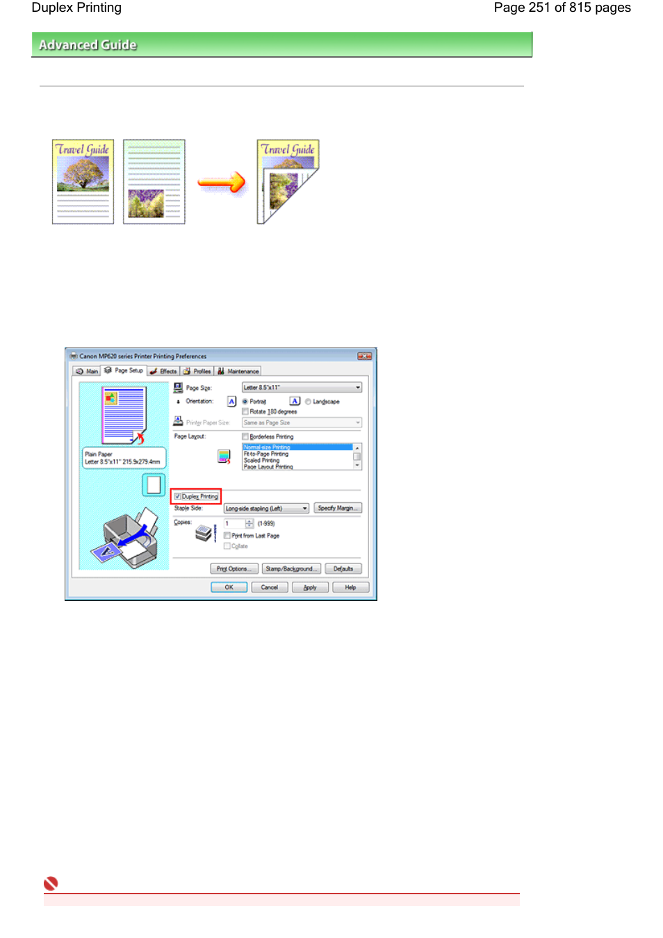 Duplex printing | Canon mp620 User Manual | Page 251 / 815