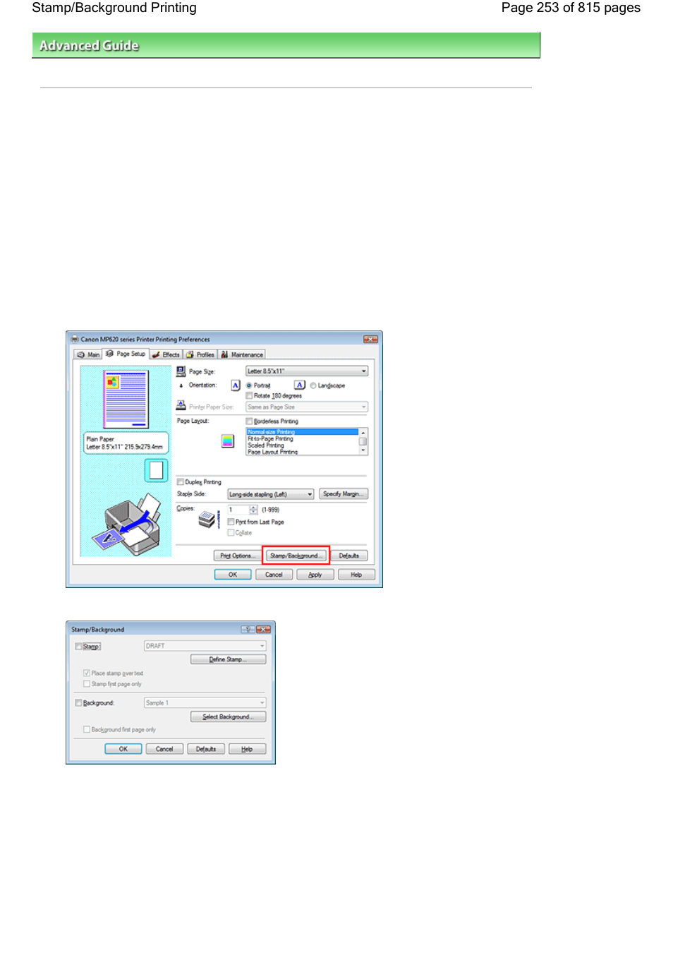 Stamp/background printing | Canon mp620 User Manual | Page 253 / 815