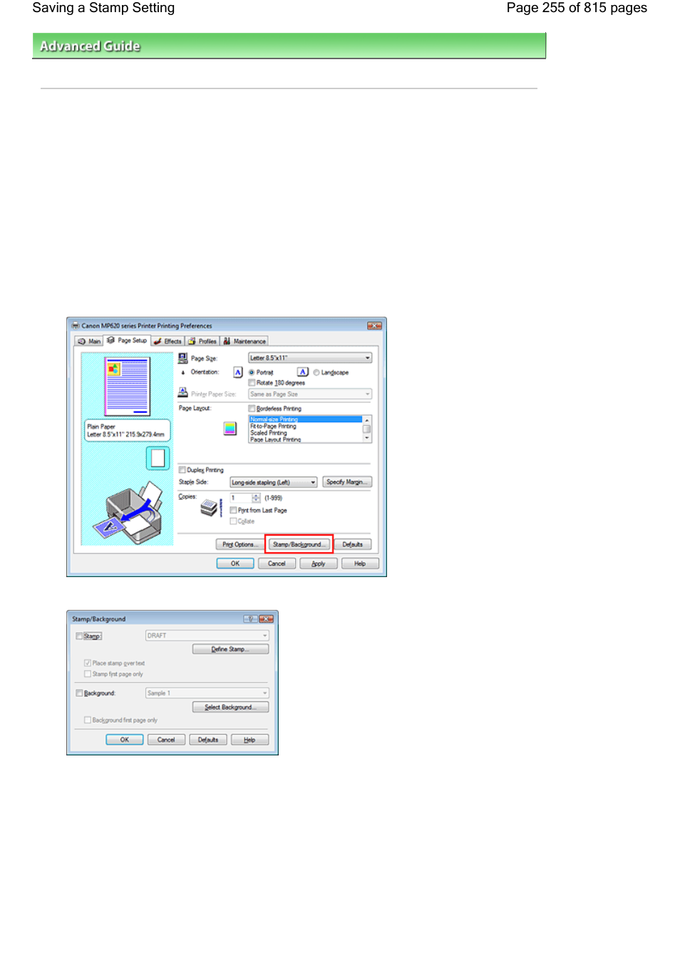 Saving a stamp setting | Canon mp620 User Manual | Page 255 / 815