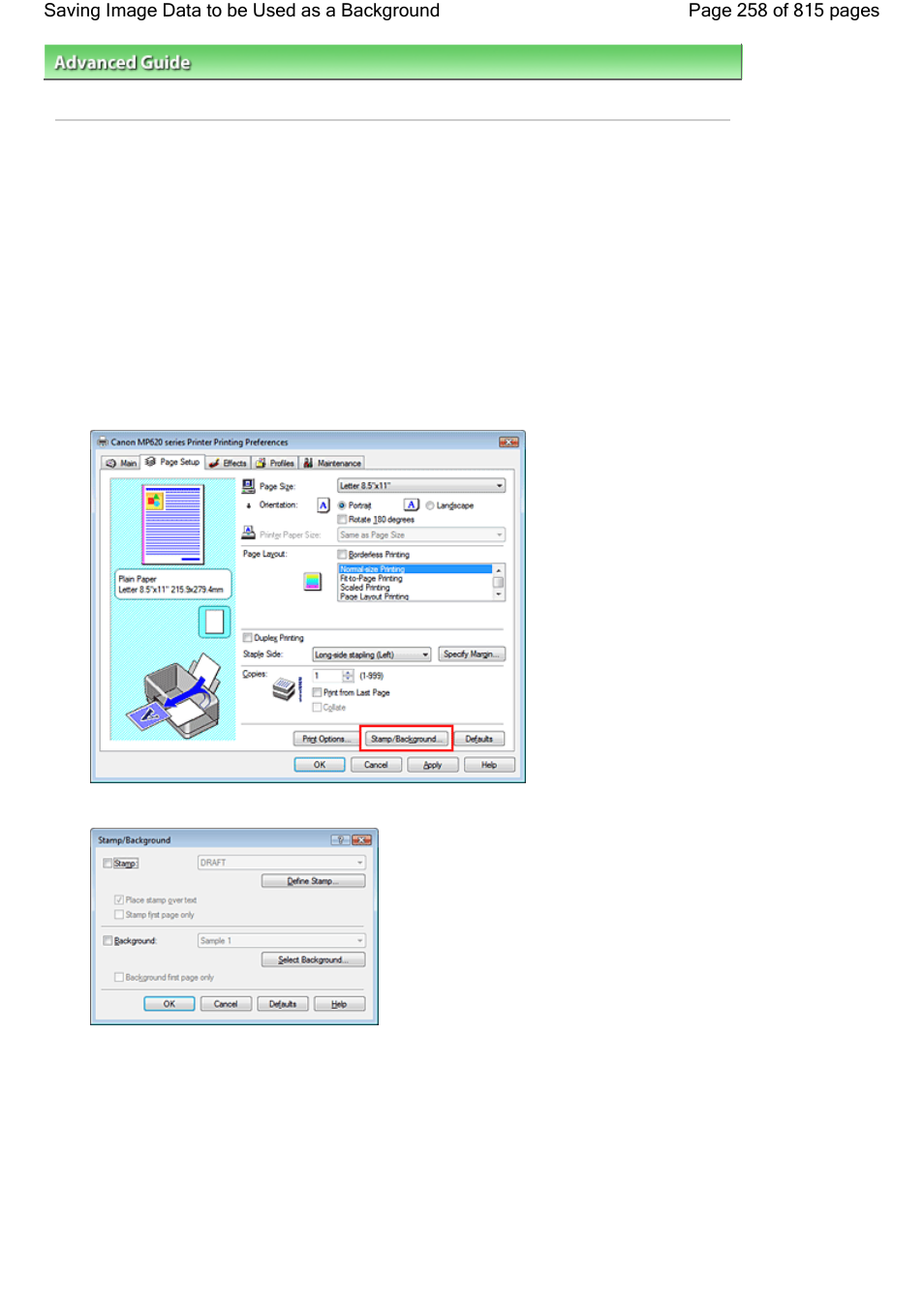 Saving image data to be used as a background | Canon mp620 User Manual | Page 258 / 815