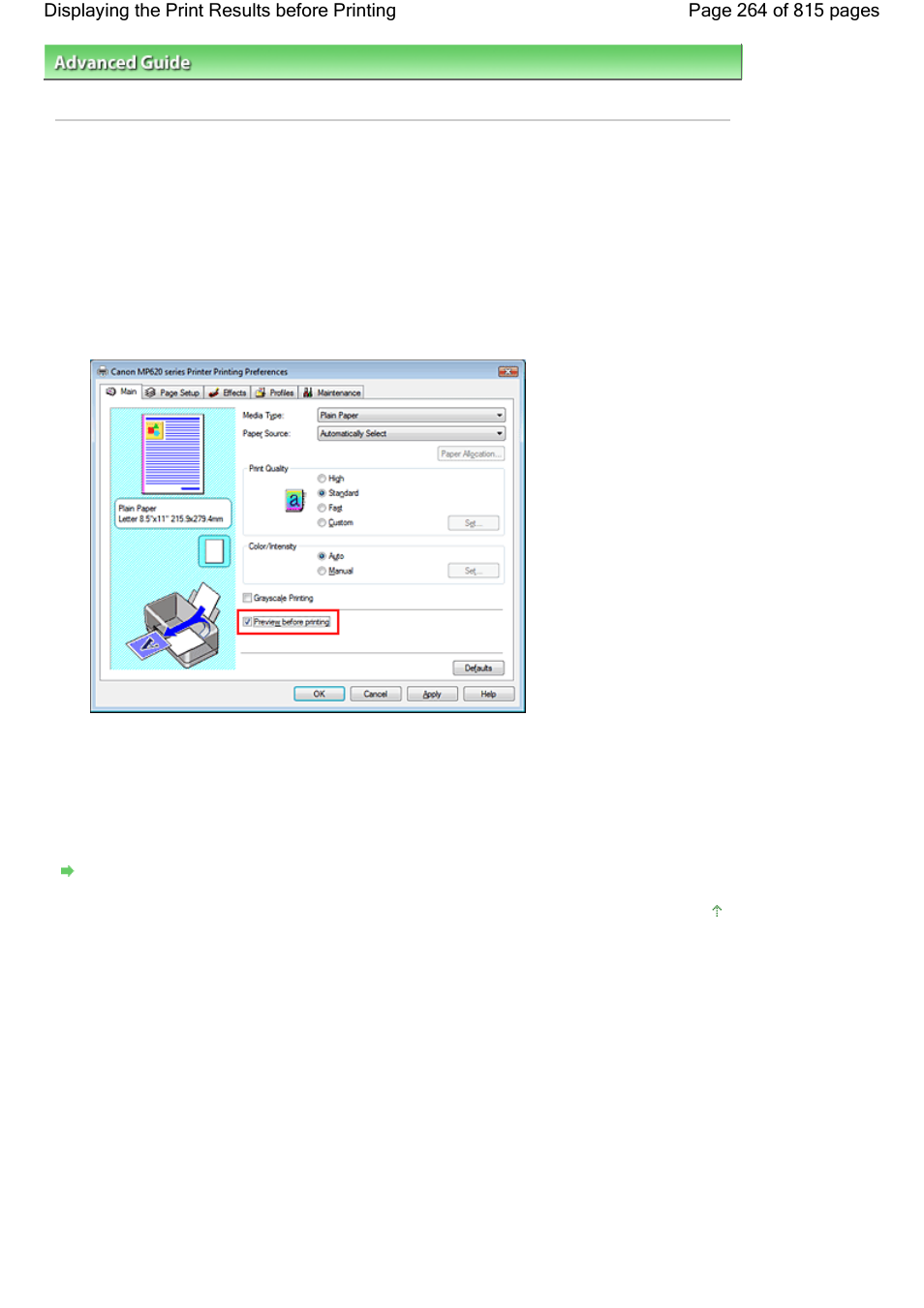 Displaying the print results before printing | Canon mp620 User Manual | Page 264 / 815