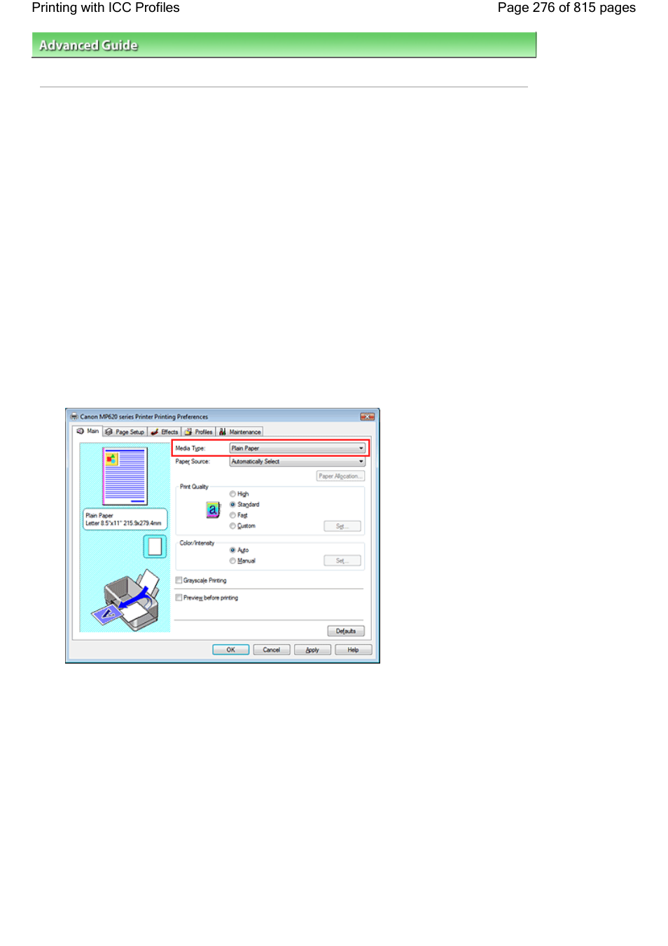 Printing with icc profiles | Canon mp620 User Manual | Page 276 / 815