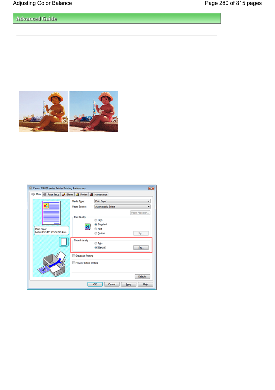 Adjusting color balance | Canon mp620 User Manual | Page 280 / 815