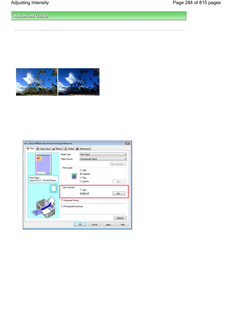 Adjusting intensity | Canon mp620 User Manual | Page 284 / 815