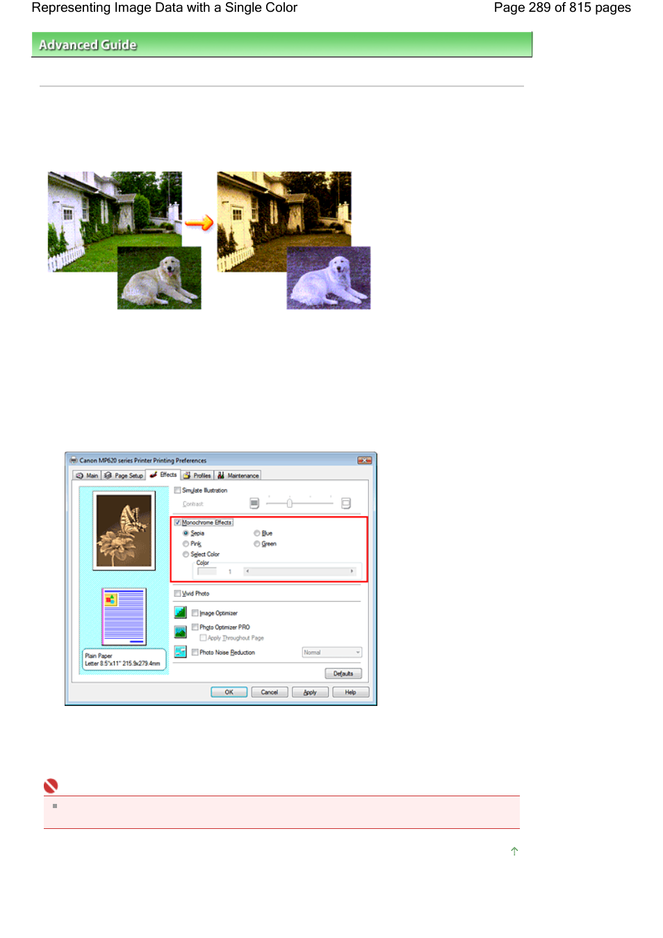 Representing image data with a single color | Canon mp620 User Manual | Page 289 / 815