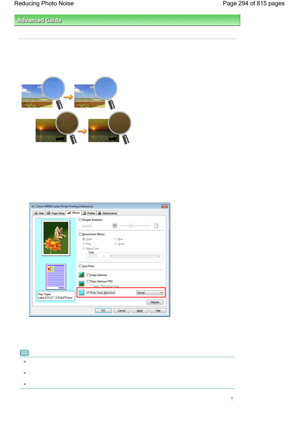 Reducing photo noise | Canon mp620 User Manual | Page 294 / 815