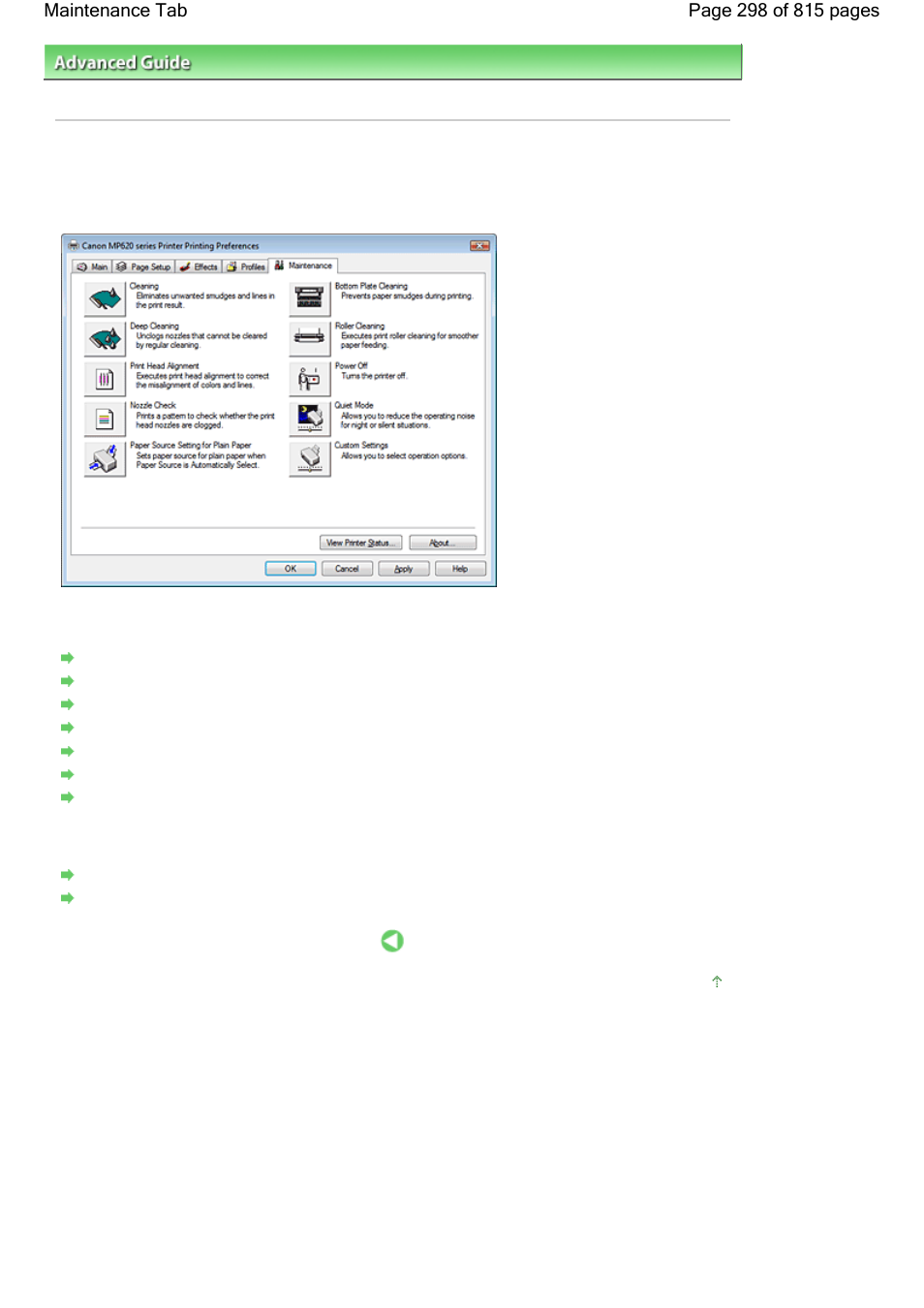 Maintenance tab | Canon mp620 User Manual | Page 298 / 815