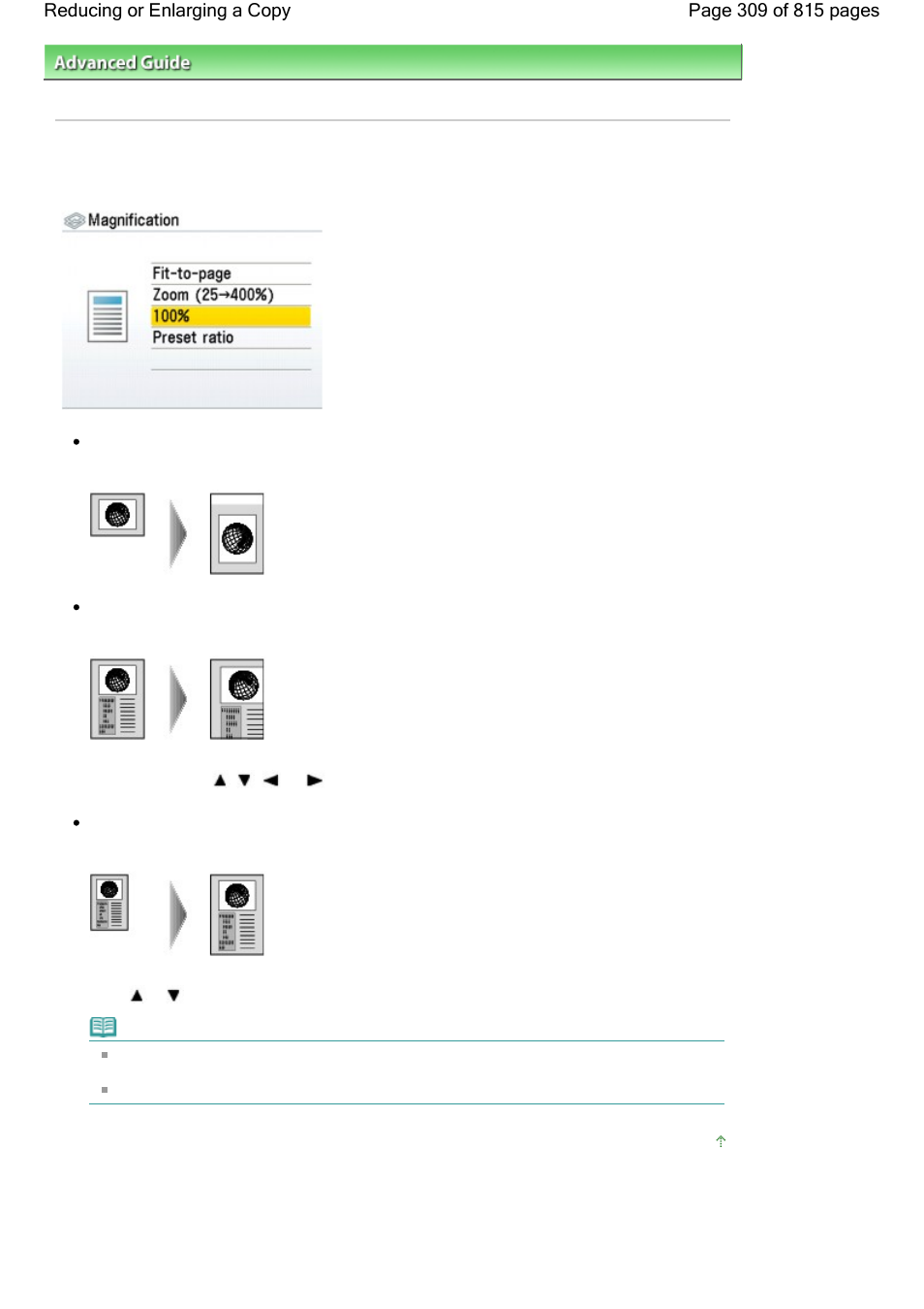 Reducing or enlarging a copy, Fit-to-page, Preset ratio | Canon mp620 User Manual | Page 309 / 815