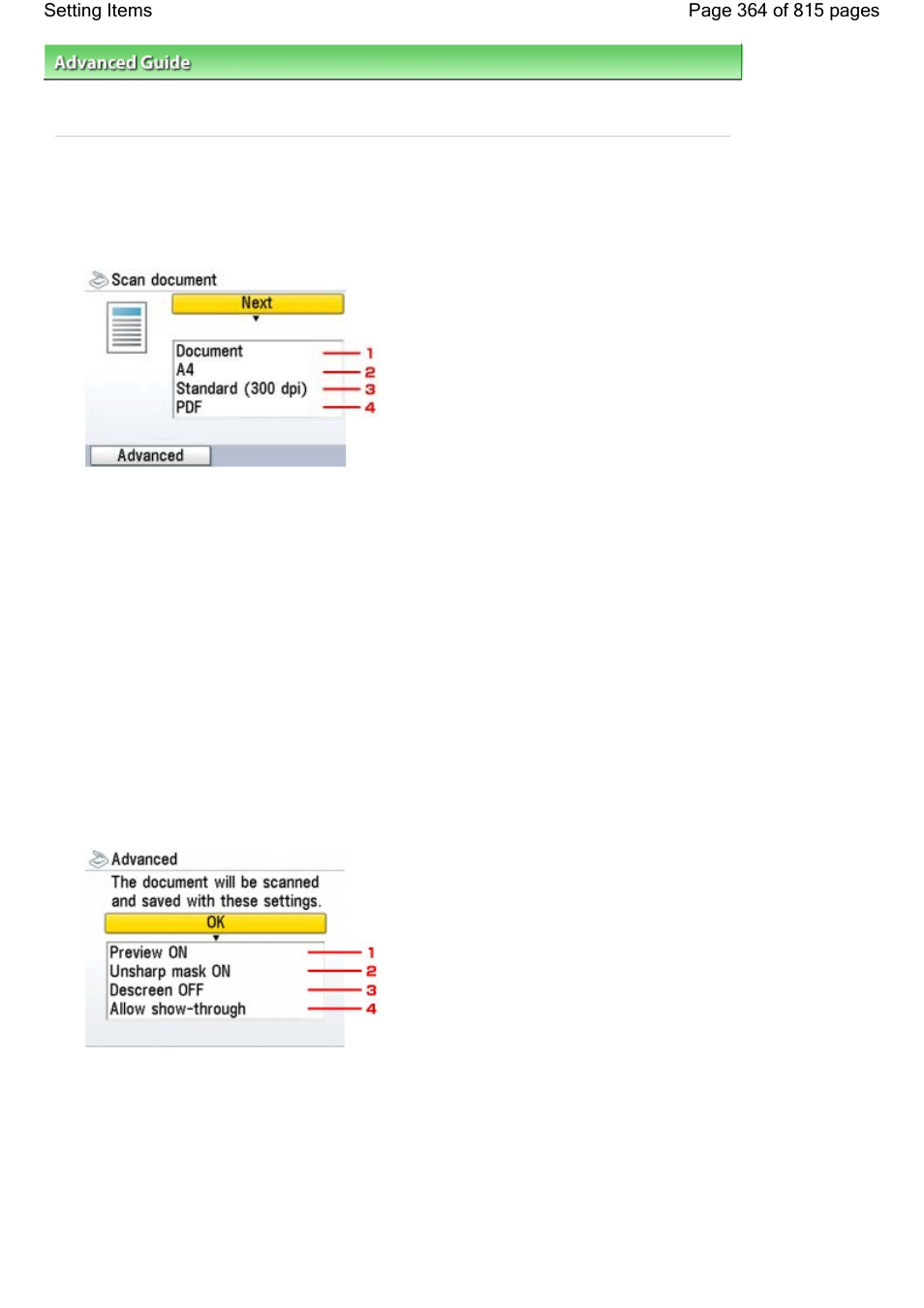 Setting items | Canon mp620 User Manual | Page 364 / 815