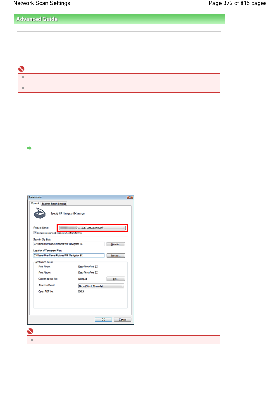 Network scan settings | Canon mp620 User Manual | Page 372 / 815