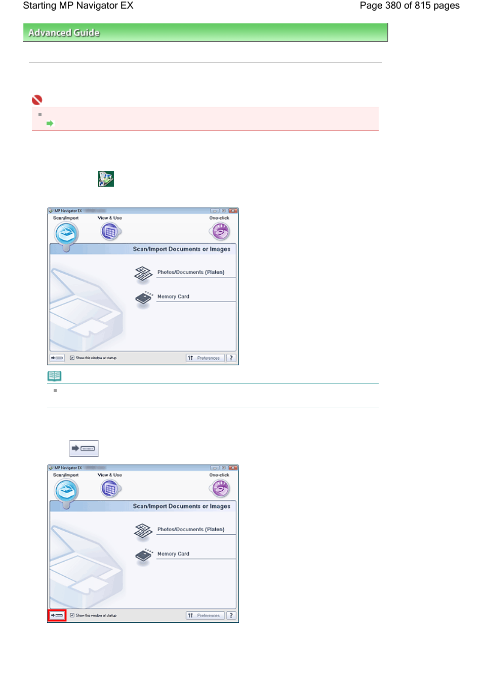 Starting mp navigator ex | Canon mp620 User Manual | Page 380 / 815