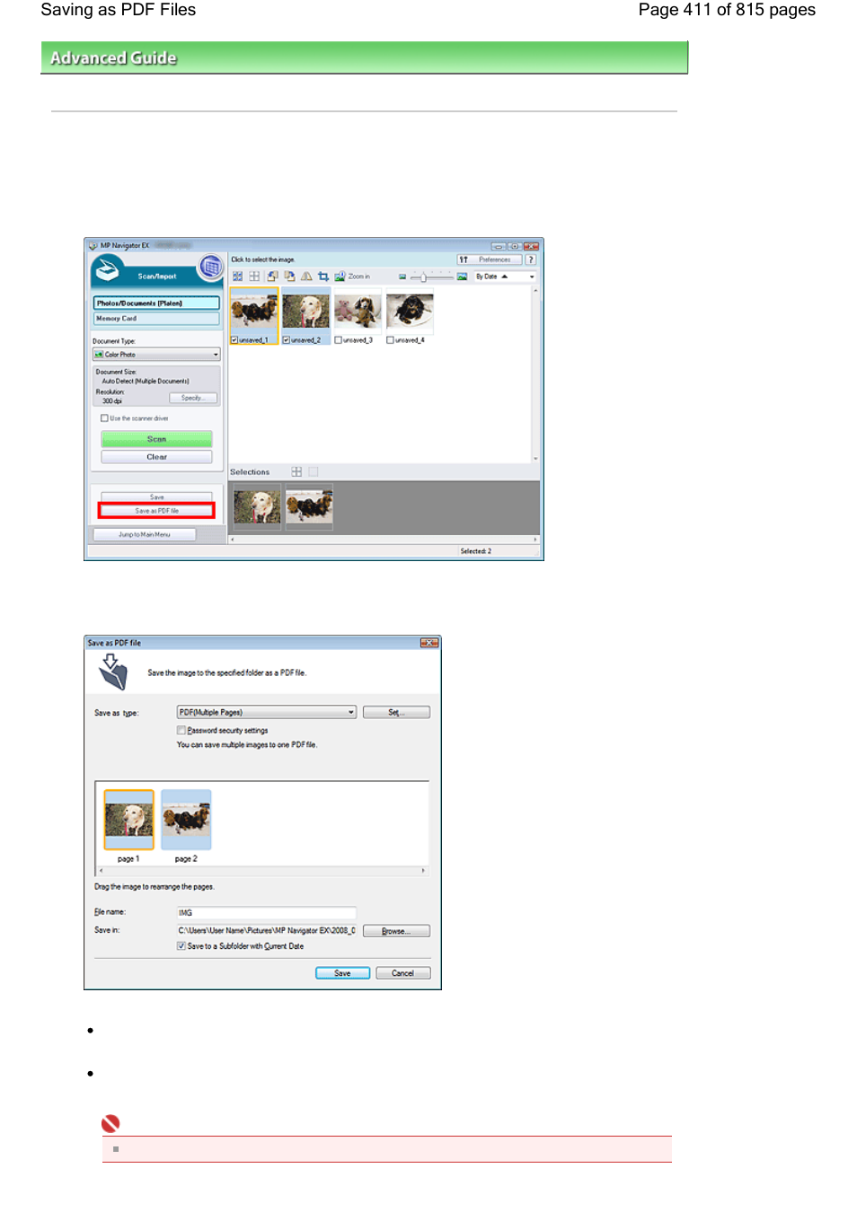 Saving as pdf files | Canon mp620 User Manual | Page 411 / 815