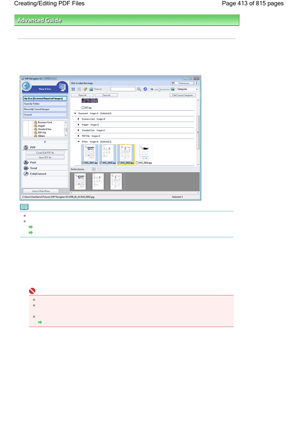 Creating/editing pdf files | Canon mp620 User Manual | Page 413 / 815