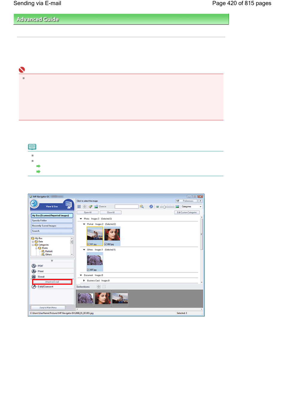 Sending via e-mail | Canon mp620 User Manual | Page 420 / 815