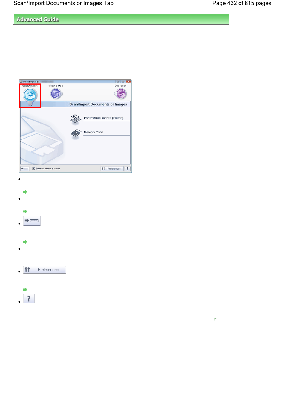 Scan/import documents or images tab | Canon mp620 User Manual | Page 432 / 815