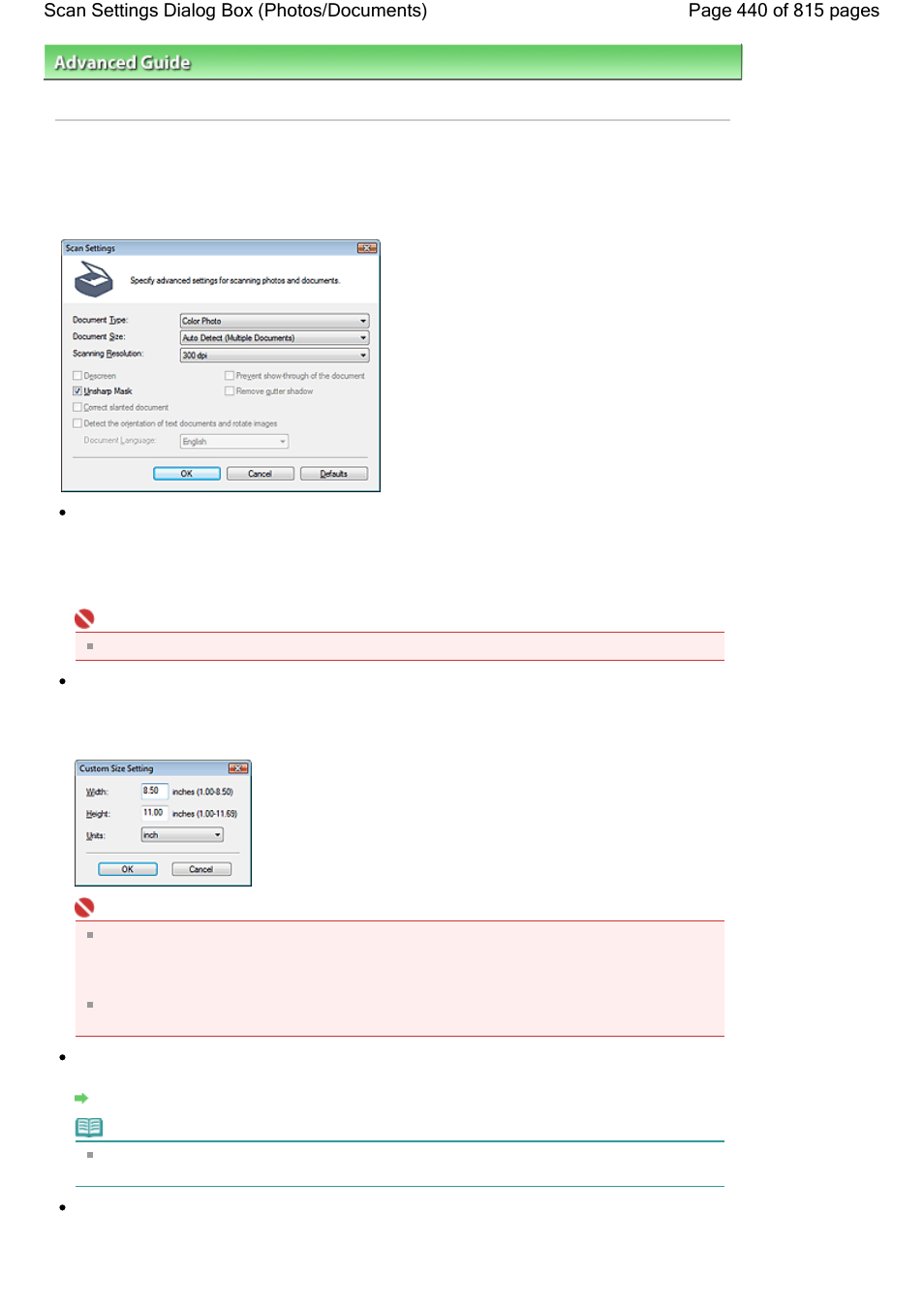 Scan settings dialog box (photos/documents) | Canon mp620 User Manual | Page 440 / 815