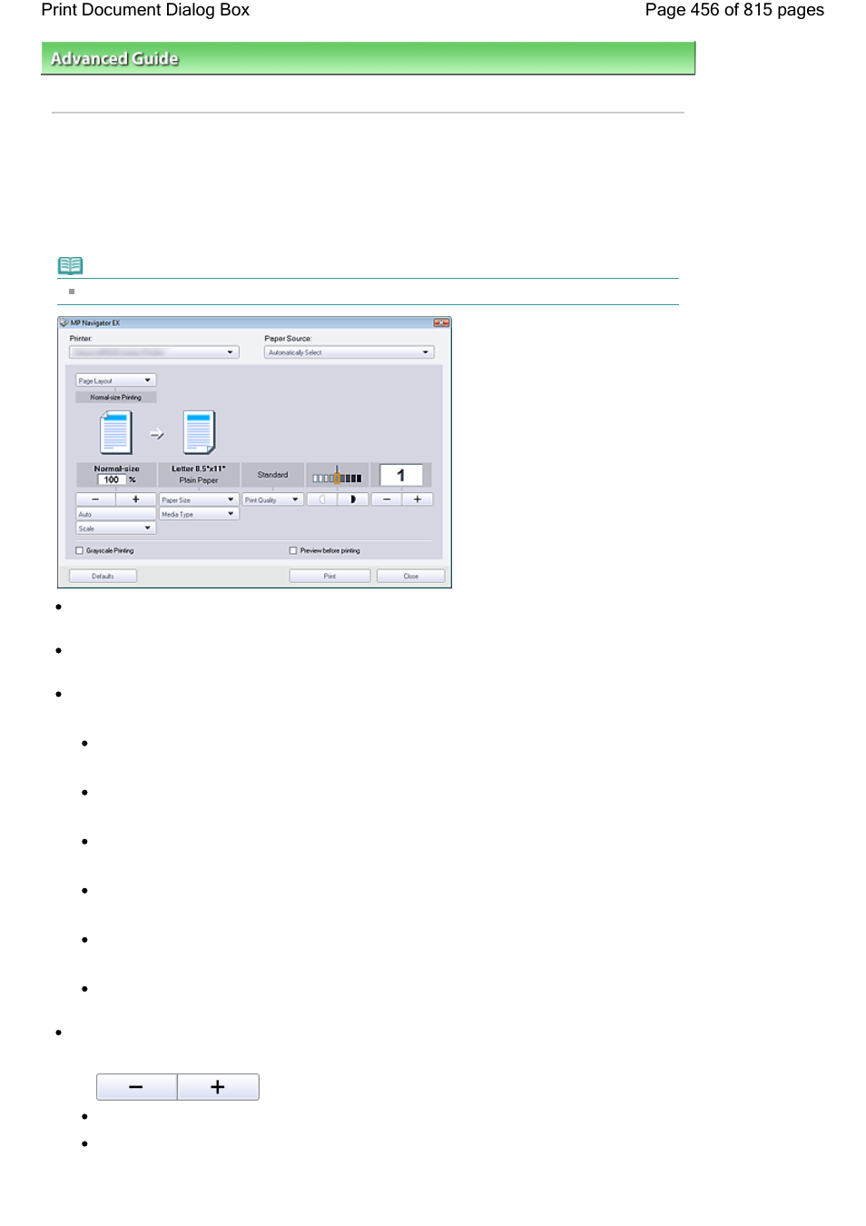 Print document dialog box | Canon mp620 User Manual | Page 456 / 815