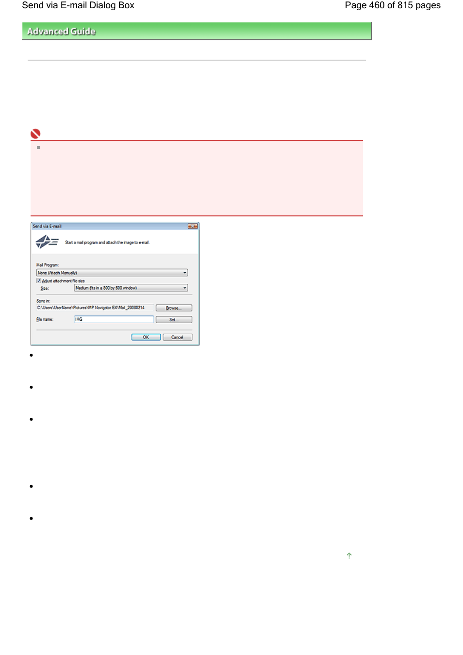 Send via e-mail dialog box | Canon mp620 User Manual | Page 460 / 815