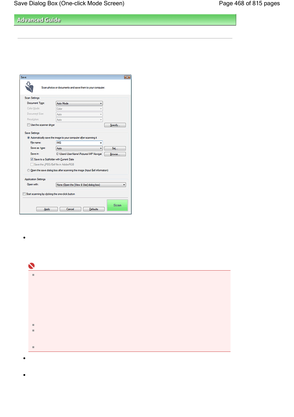 Save dialog box (one-click mode screen) | Canon mp620 User Manual | Page 468 / 815