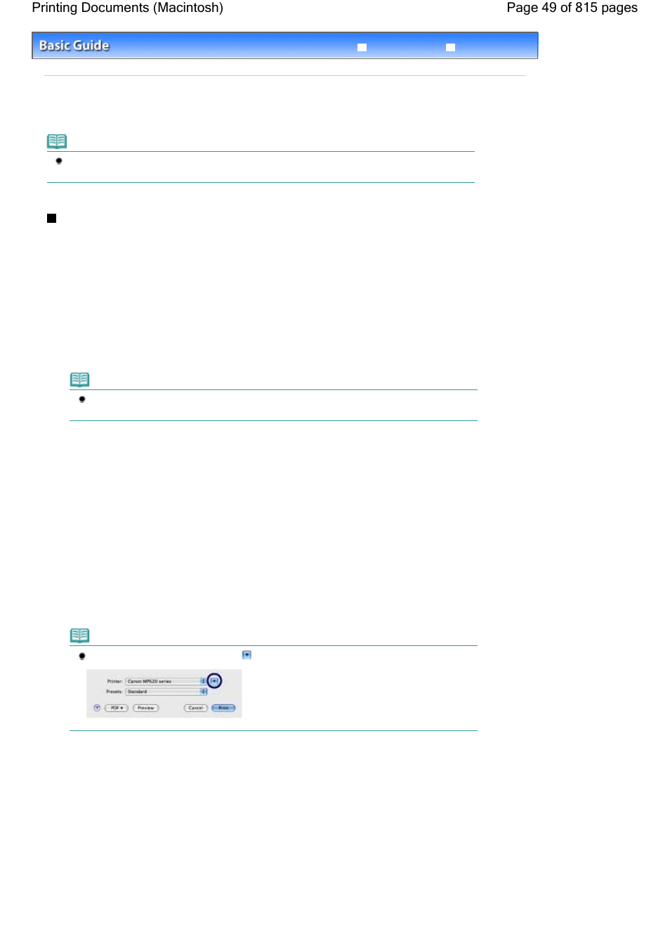 Printing documents (macintosh), For mac os x v.10.5.x | Canon mp620 User Manual | Page 49 / 815
