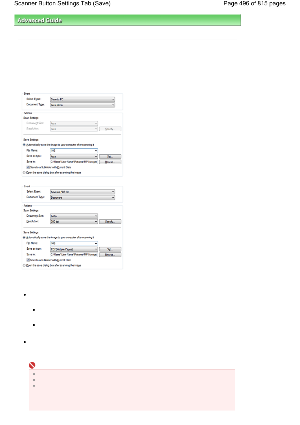 Scanner button settings tab (save) | Canon mp620 User Manual | Page 496 / 815