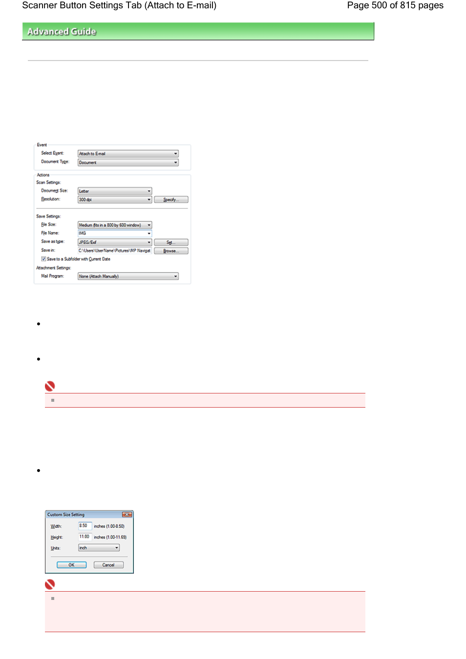 Scanner button settings tab (attach to e-mail) | Canon mp620 User Manual | Page 500 / 815