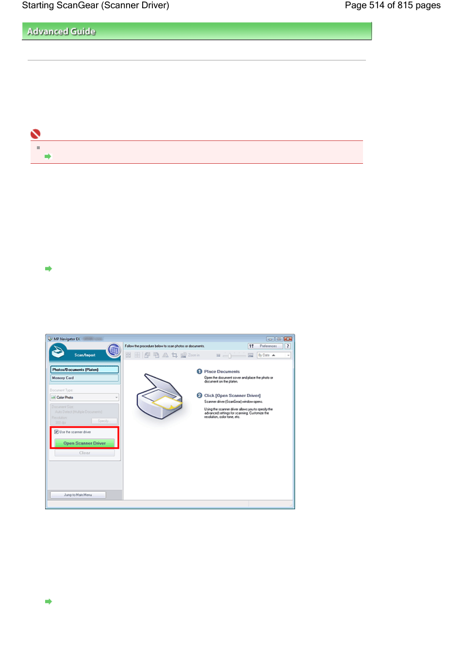 Starting scangear (scanner driver) | Canon mp620 User Manual | Page 514 / 815