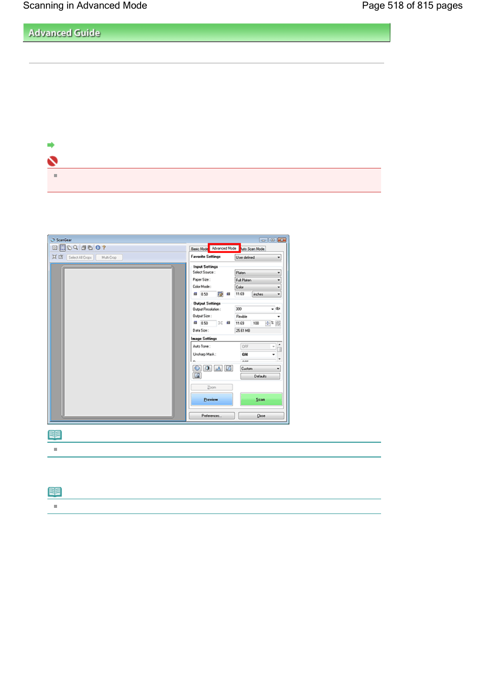 Scanning in advanced mode | Canon mp620 User Manual | Page 518 / 815