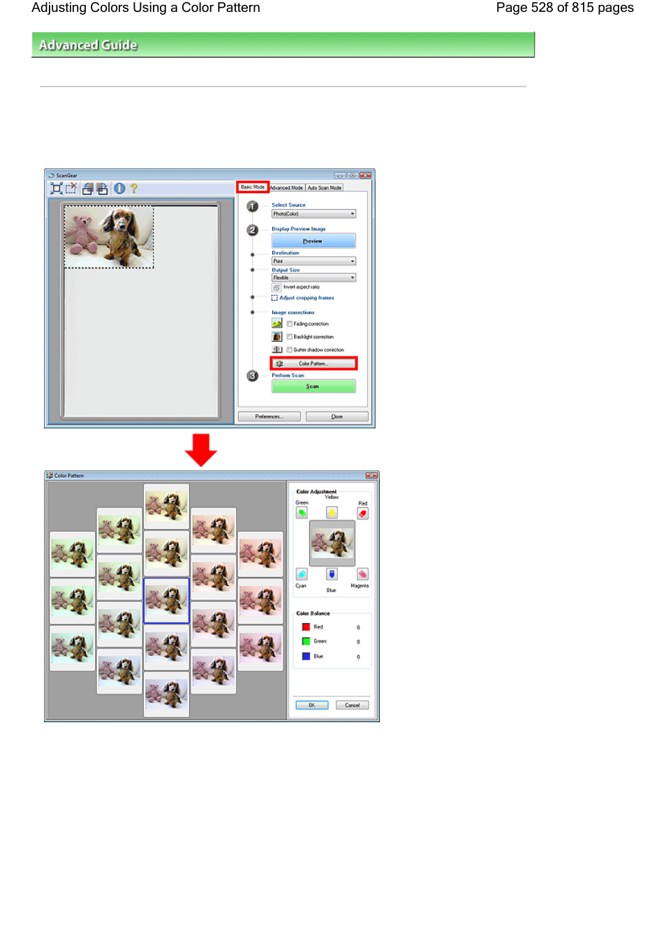 Adjusting colors using a color pattern | Canon mp620 User Manual | Page 528 / 815