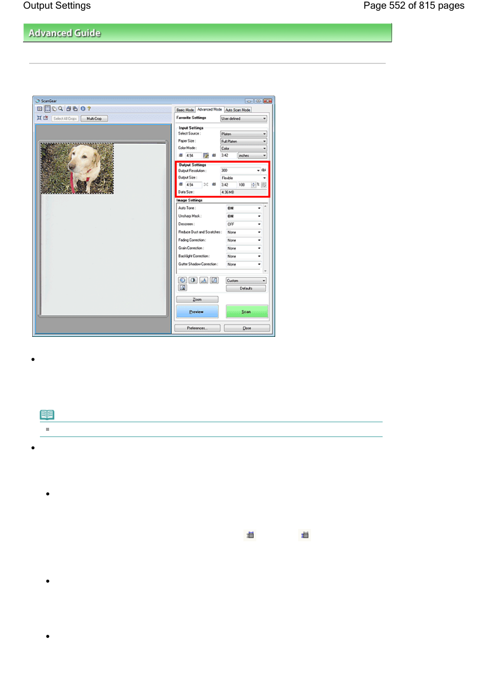 Output settings | Canon mp620 User Manual | Page 552 / 815