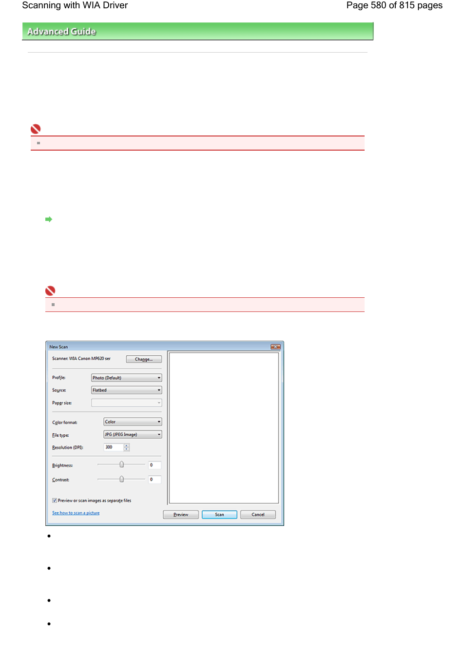 Scanning with wia driver | Canon mp620 User Manual | Page 580 / 815