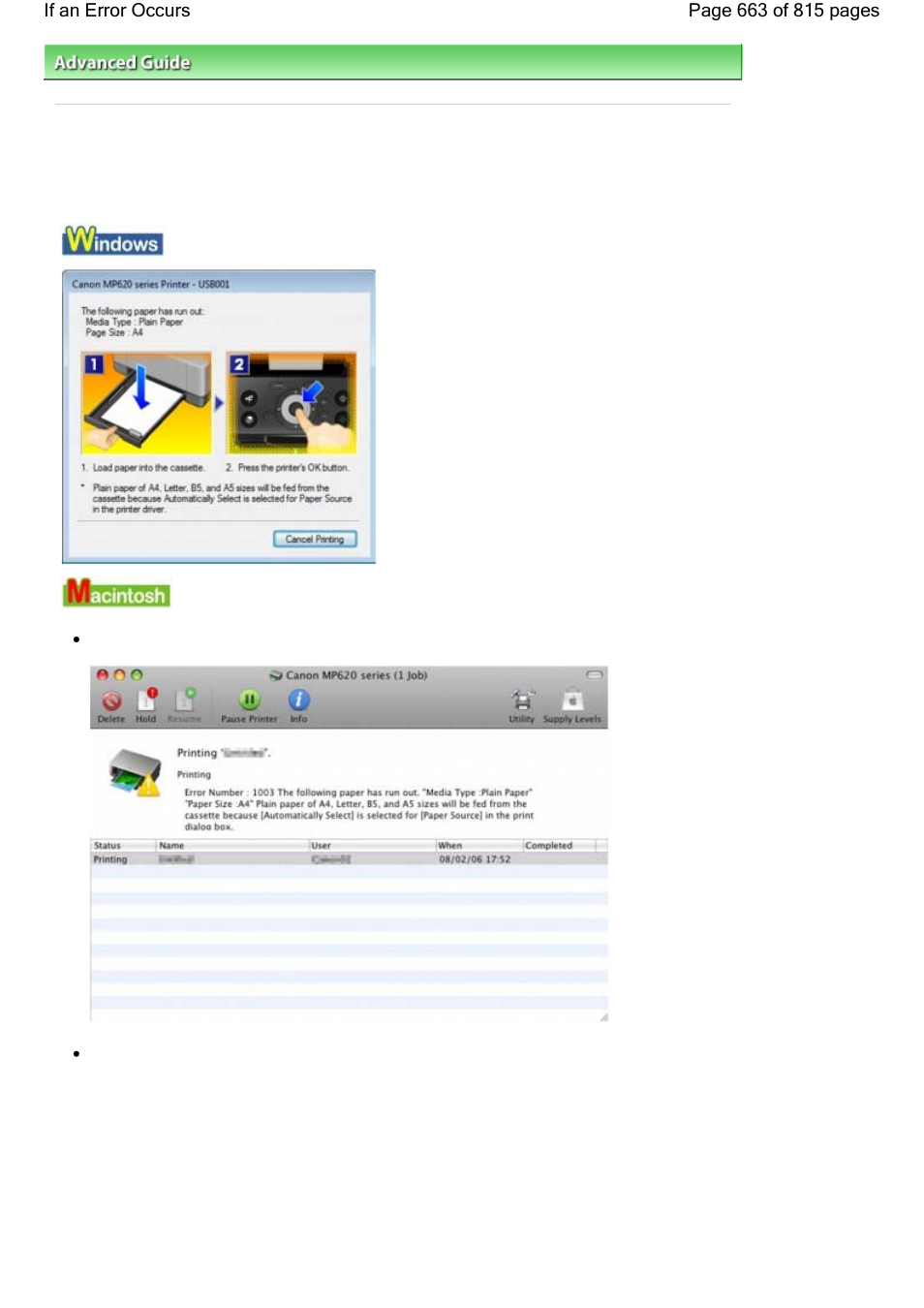 If an error occurs | Canon mp620 User Manual | Page 663 / 815
