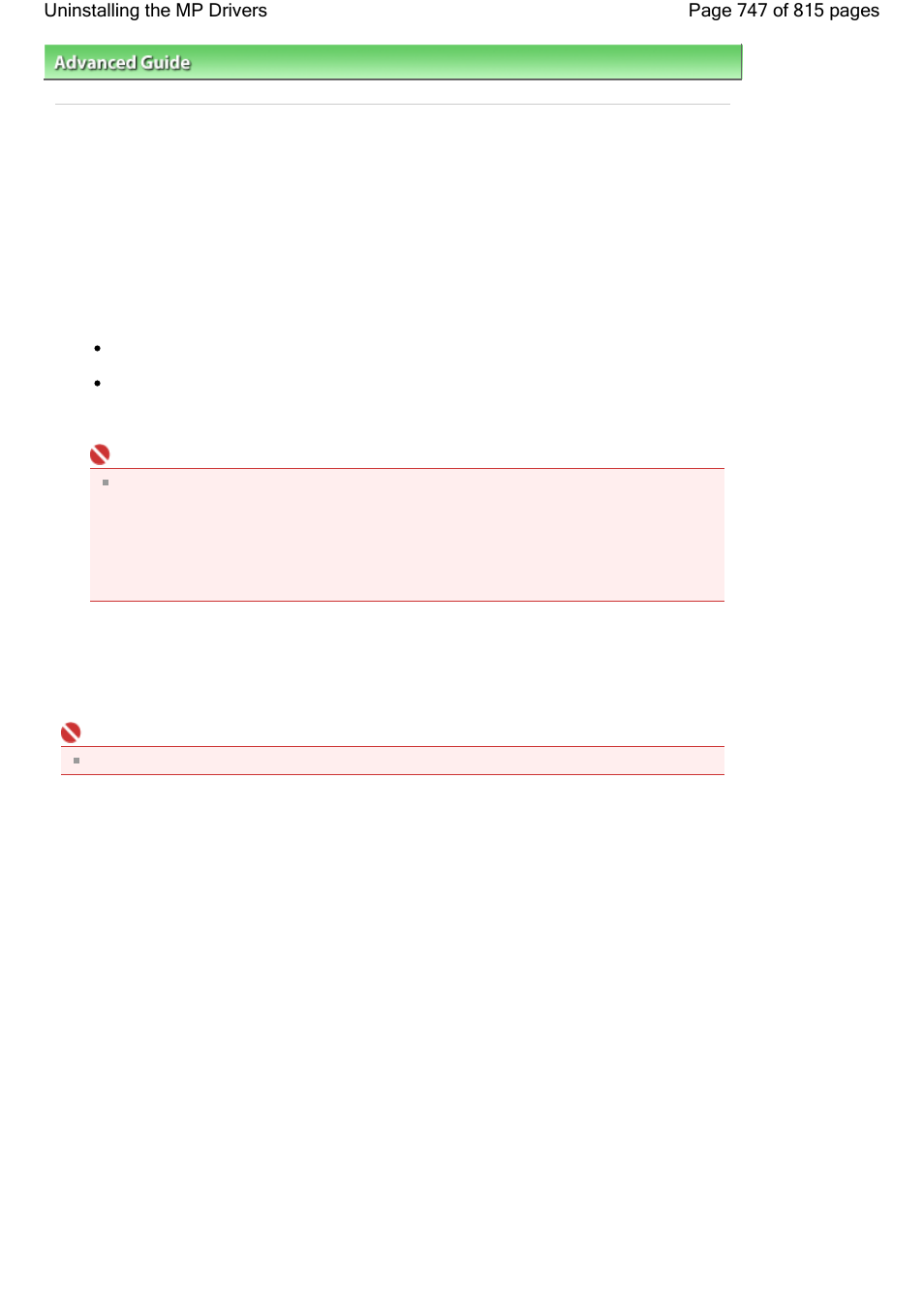 Uninstalling the mp drivers | Canon mp620 User Manual | Page 747 / 815