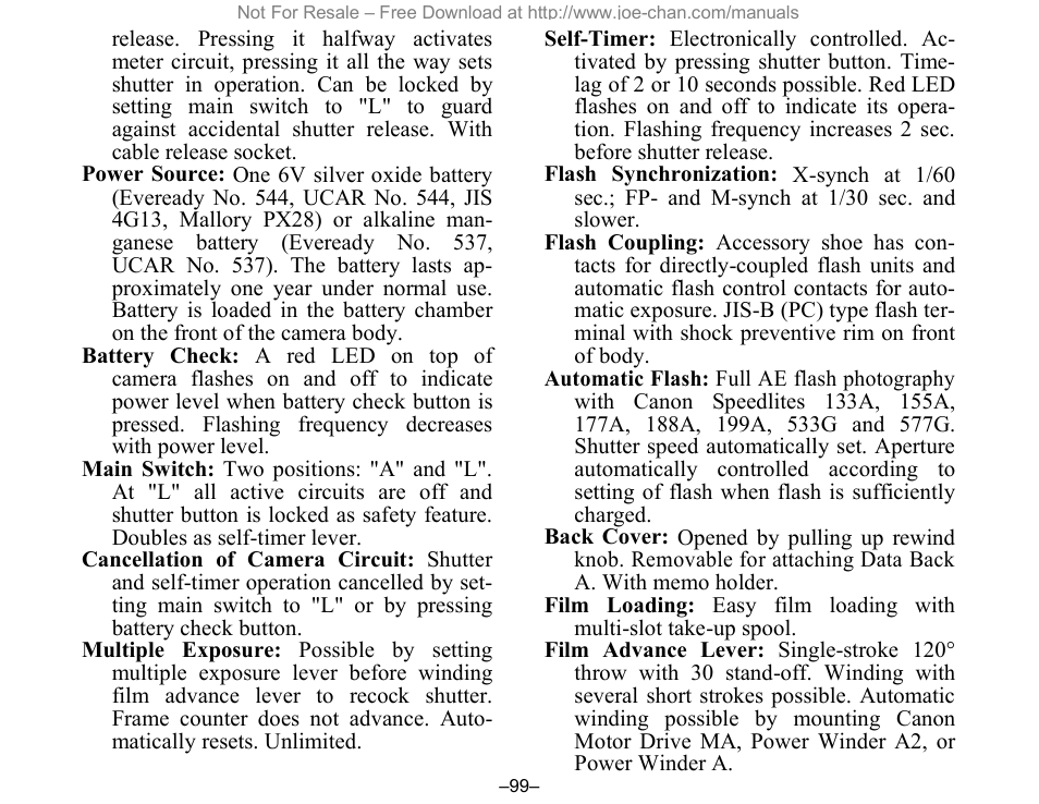 Canon A-1 User Manual | Page 100 / 105