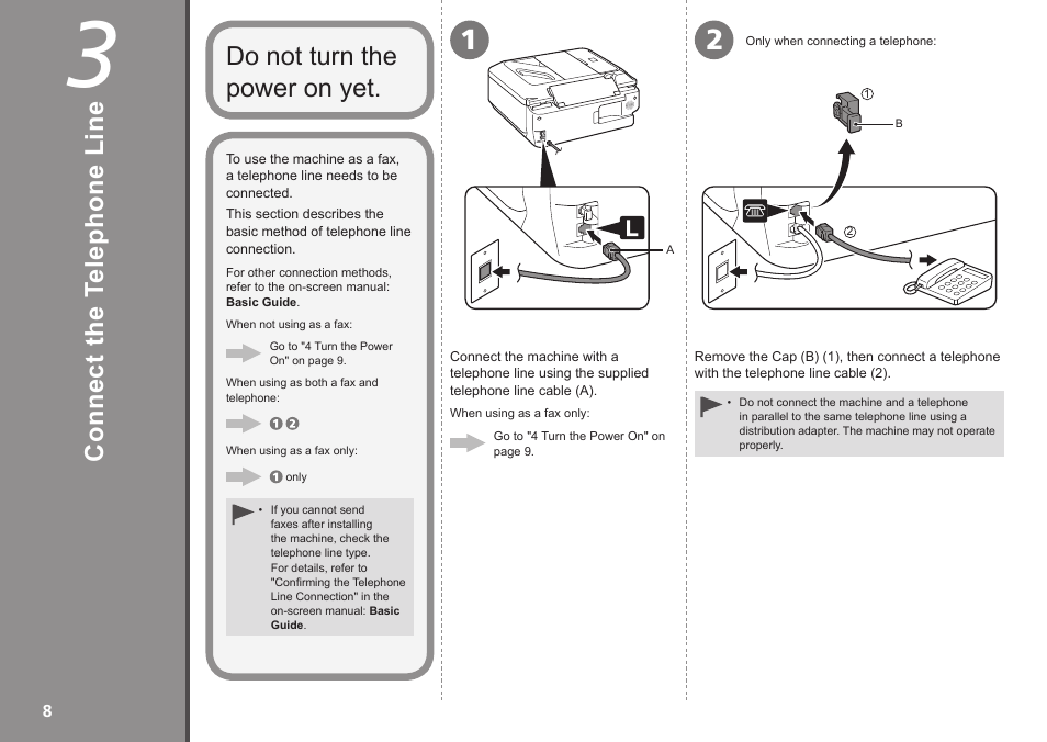 3 connect the telephone line | Canon PIXMA MX340 User Manual | Page 10 / 75