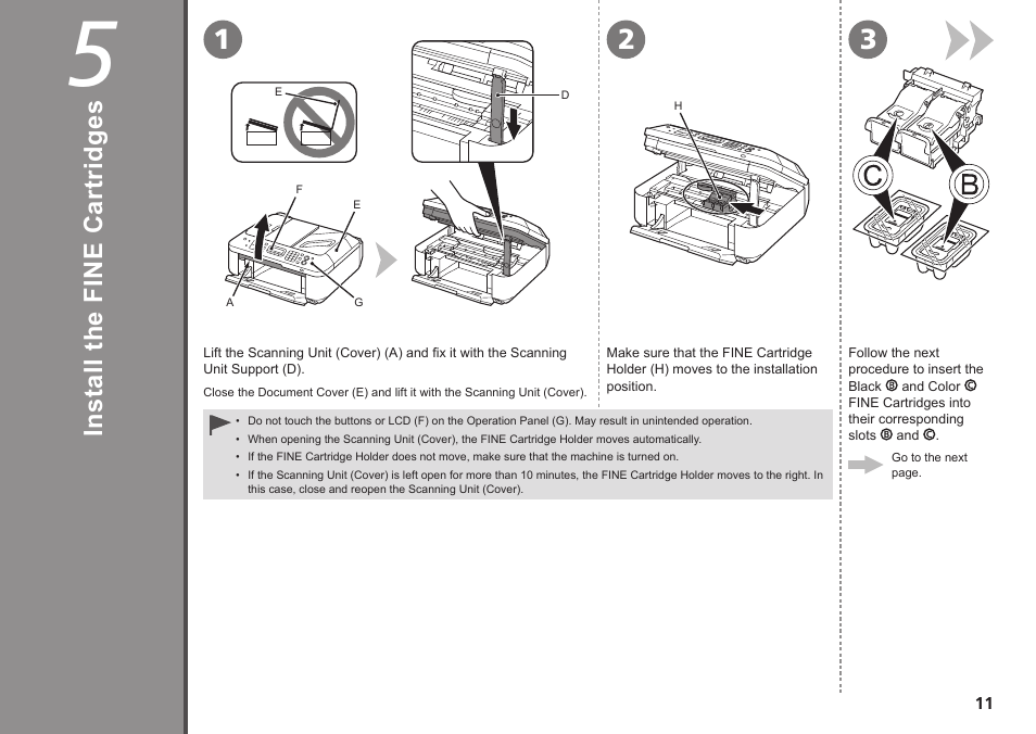 5 install the fine cartridges | Canon PIXMA MX340 User Manual | Page 13 / 75