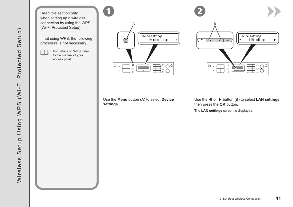 Wireless setup using wps (wi-fi protected setup) | Canon PIXMA MX340 User Manual | Page 43 / 75