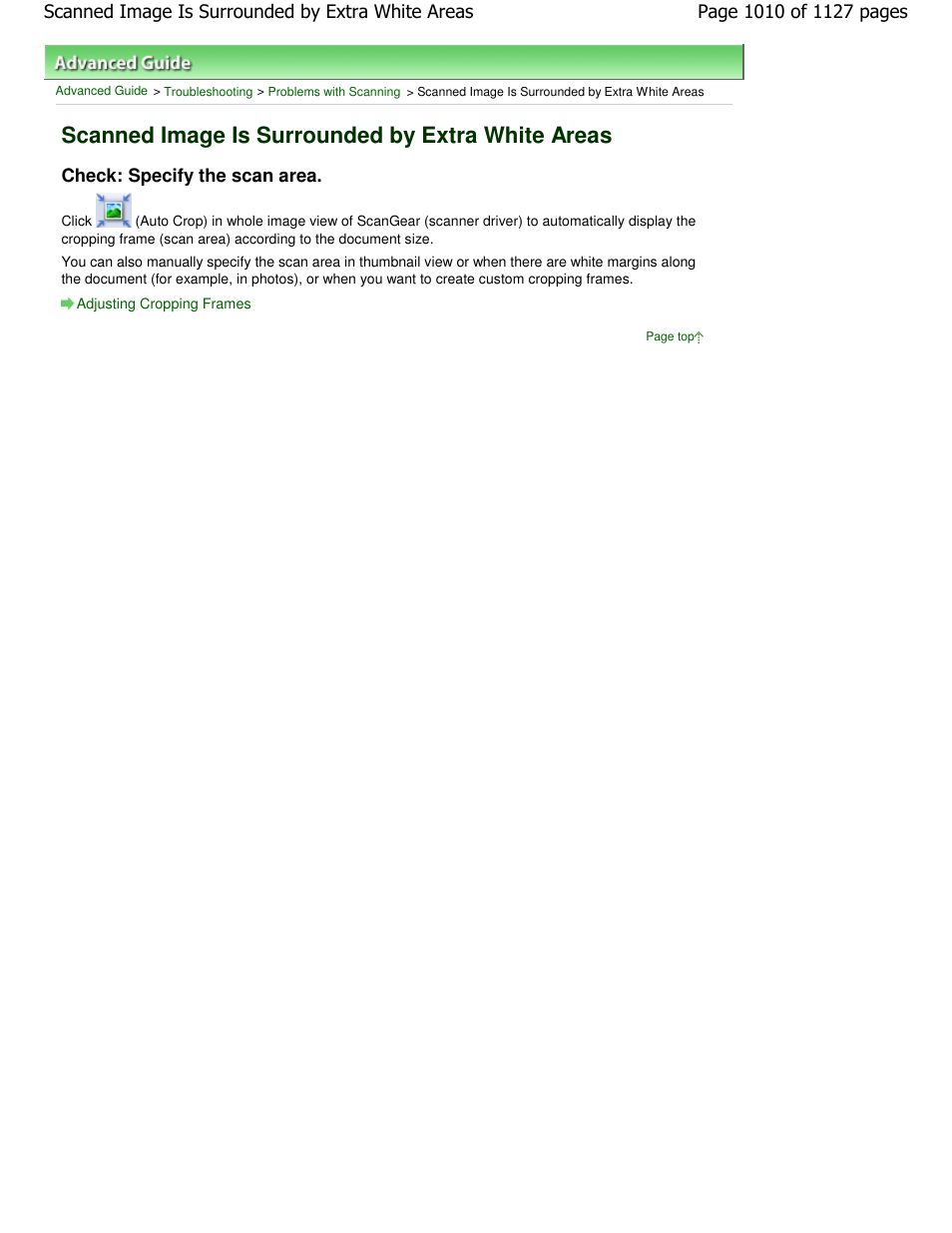 Scanned image is surrounded by extra white areas, Check: specify the scan area | Canon PIXMA MX870 User Manual | Page 1010 / 1127