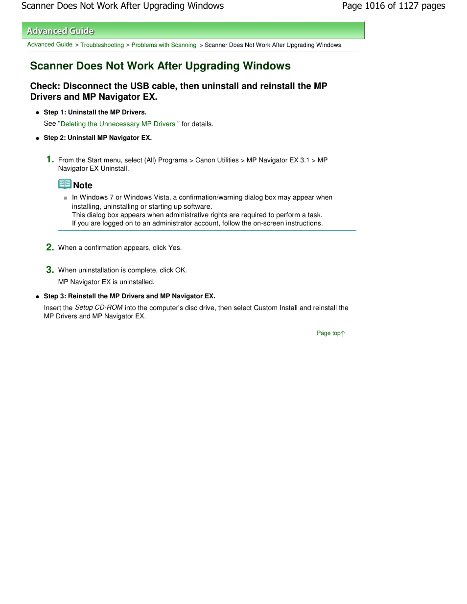 Scanner does not work after upgrading windows | Canon PIXMA MX870 User Manual | Page 1016 / 1127