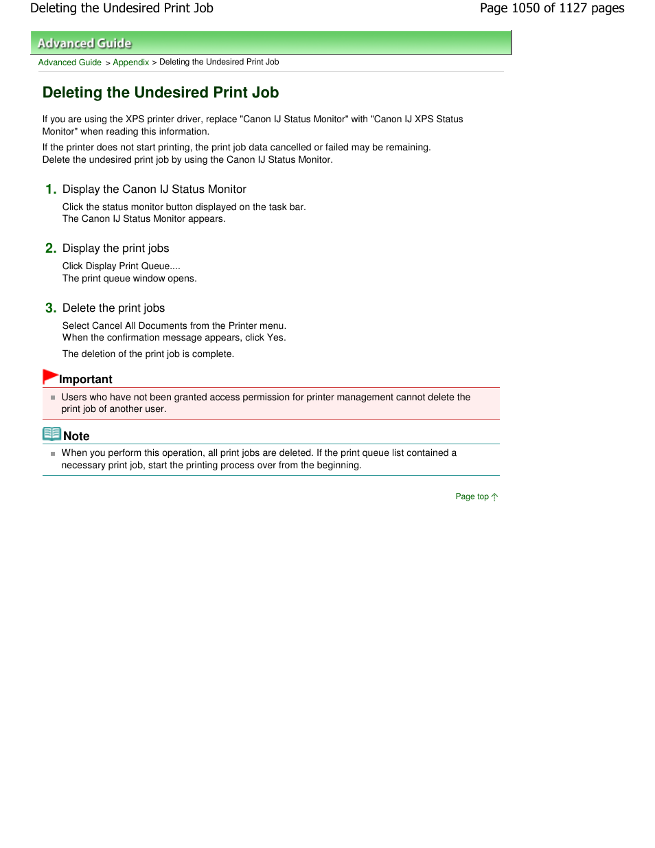 Deleting the undesired print job | Canon PIXMA MX870 User Manual | Page 1050 / 1127