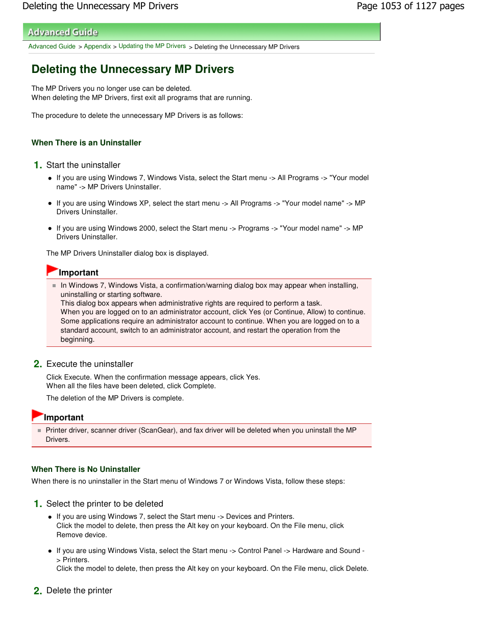 Deleting the unnecessary mp drivers | Canon PIXMA MX870 User Manual | Page 1053 / 1127