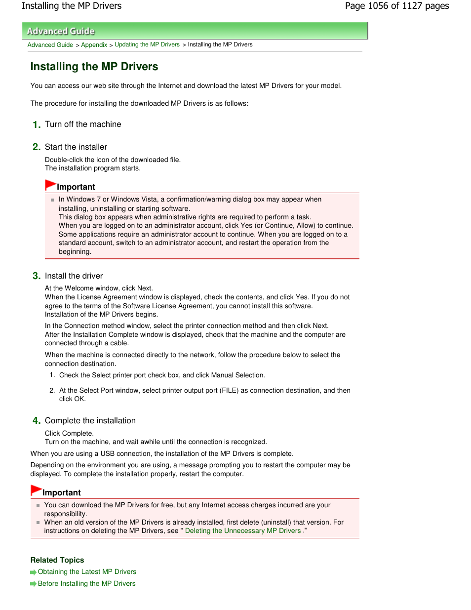 Installing the mp drivers | Canon PIXMA MX870 User Manual | Page 1056 / 1127