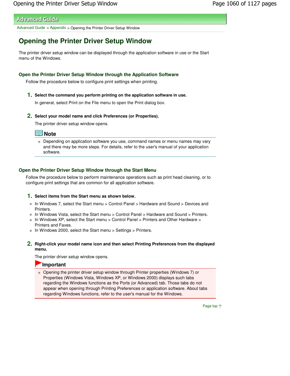 Opening the printer driver setup window | Canon PIXMA MX870 User Manual | Page 1060 / 1127